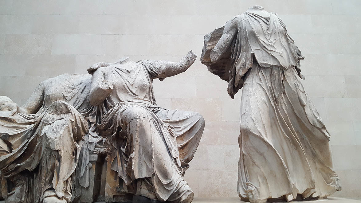 Parthenon Sculptures formally known as the Elgin Marbles displayed in the British Museum - Headless robed figures